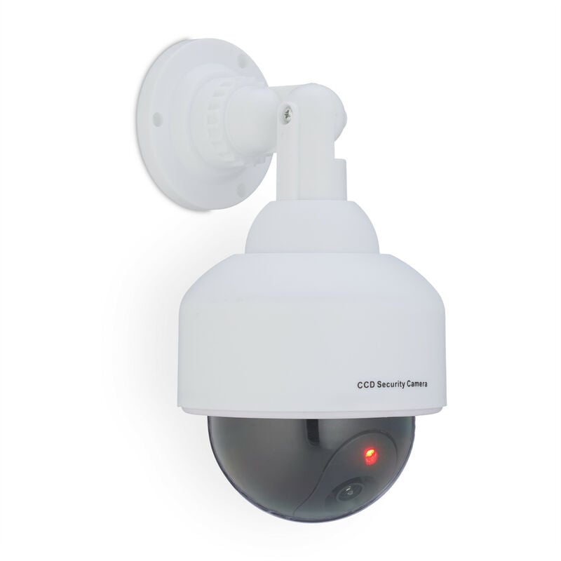 Relaxdays - Fausse caméra de surveillance en dôme, lumière led clignotante, dissuade intrus, intérieur/extérieur, blanche