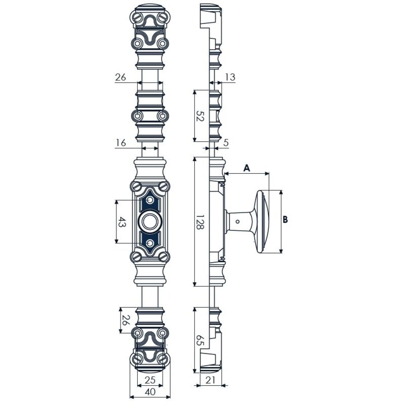 Jardinier Massard - Crémone décorative RY16D brut pour tringle 16x5mm J041147
