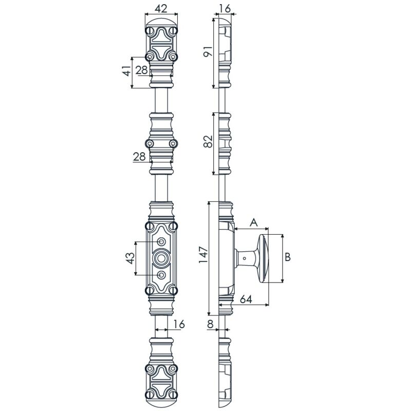 Jardinier Massard - Crémone décorative RY59D époxy noir pour tringle 16x8mm J041145