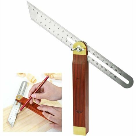 Fausse Equerre Menuisier en Acier Inoxydable et Bois 200mm Fausse Equerre à Manche 0 à 360 Degrés Durable Carrés de Menuiserie Échelle Double Face pour Ingénieur Dessinateur Menuisier