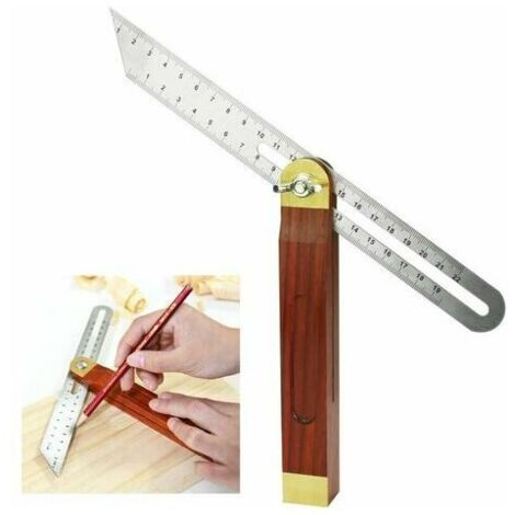 Fausse Equerre Menuisier en Acier Inoxydable et Bois 200mm Fausse Equerre à Manche 0 à 360 Degrés Durable Carrés de Menuiserie échelle Double Face pour Ingénieur Dessinateur Menuisier