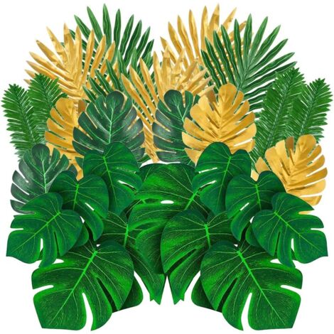 Fausse Feuille De Palmier Avec Tige Fausse Plante Tropicale Thème De La Jungle Décoration (66PCS)