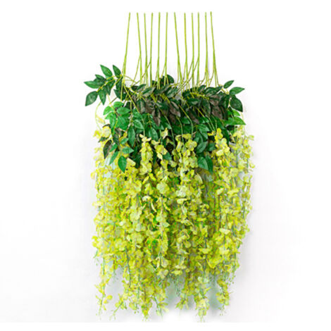 Fausse Glycine Artificielle en Soie, 6 Tiges avec Feuilles, Décoration d'Intérieur Plante Grimpante pour Maison Vert Décoratif