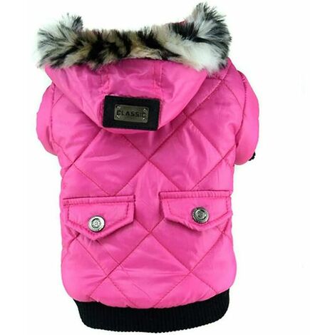Fausse Poche Veste à Capuche Hiver Chaud Veste de Neige Extérieure pour Petits Chiens (Rose Rouge M)