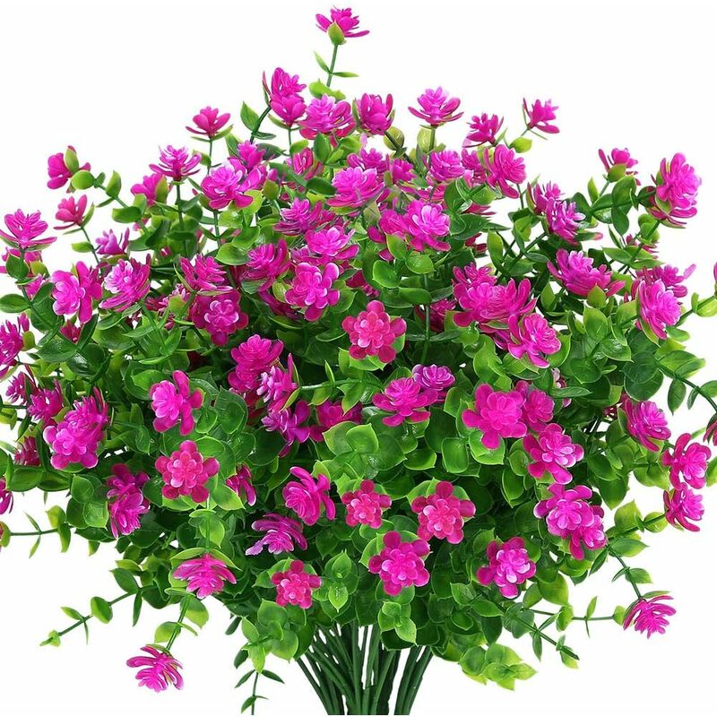 Fleurs Artificielles, 8 Paquets Fausses Fleurs D'eucalyptus Bouquets de Fleurs de Lotus en Plastique pour Jardin Intérieur et Extérieur Porche Patio