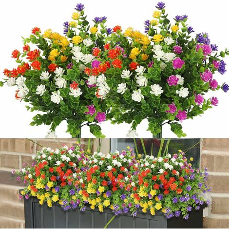 Fausses Fleurs pour la Décoration, 10PCS 5 Couleurs Versailles de Fleurs Artificielles Résistantes aux UV en Plein Air, Faux Bouquet en Plastique Verdure Arbustes Plantes pour Maison Jardin Décor de