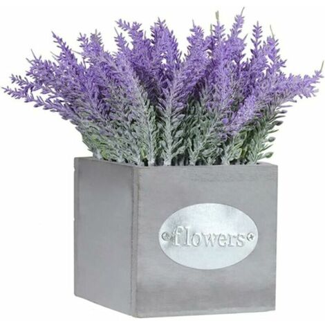 Fausses Fls - Violet - Lavande - Jardinière Rétro - Jardinière en Bois - Décoration pour Balcon Salon Jardin (B)