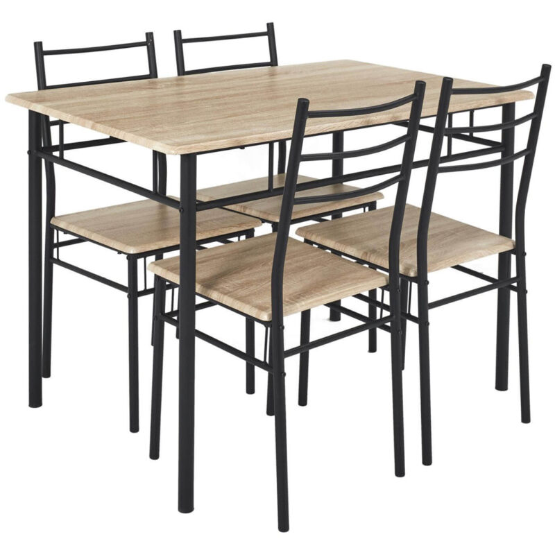 Faustin - Ensemble Repas 4 Personnes Table et Chaises en mdf et Pieds Métal Noir