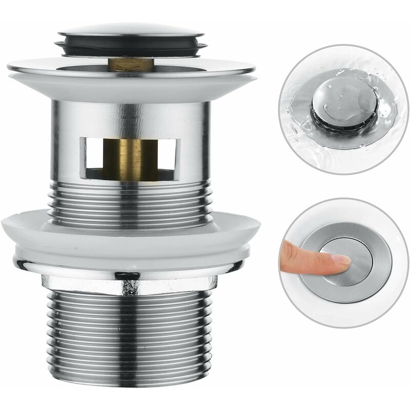 Bonde de Lavabo avec Trop-Plein, Vidage Lavabo Pop-up, Bonde de Vidage Universelle, Acier Inoxydable - Faustina