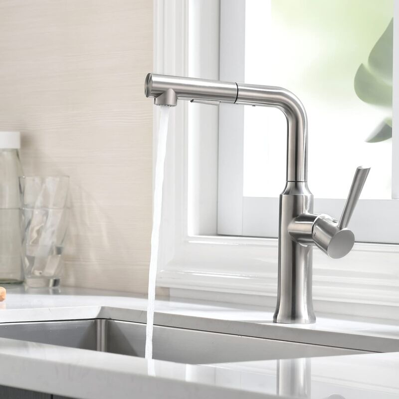 Faustina - Robinet de Cuisine avec Douchette Extractible, Robinets d'évier de Cuisine avec 2 Modes de Jet, Pivotant à 360° Mitigeur Cuisine avec