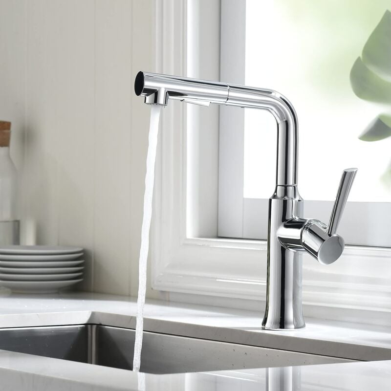 Faustina - Robinet de Cuisine avec Douchette Extractible, Robinets d'évier de Cuisine avec 2 Modes de Jet, Pivotant à 360° Mitigeur Cuisine avec