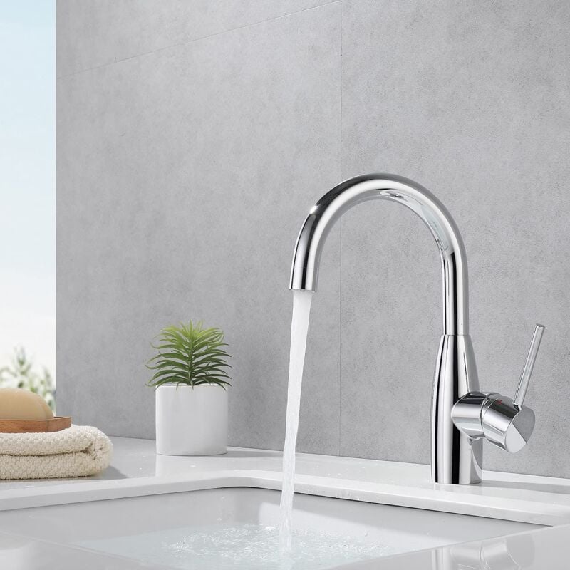 Faustina - Robinet Salle Bain, Robinet Lavabo Pivotant à 360°, Mitigeur Lavabo à Bec Haut, Robinet pour Salle de Bain ou Petite Cuisine, Chrome