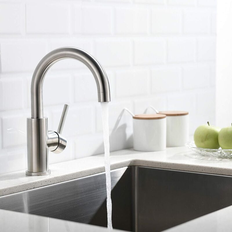 Faustina - Robinet Salle Bain, Robinet Lavabo Pivotant à 360°, Mitigeur Lavabo à Bec Haut, Robinet pour Salle de Bain ou Petite Cuisine, Acier