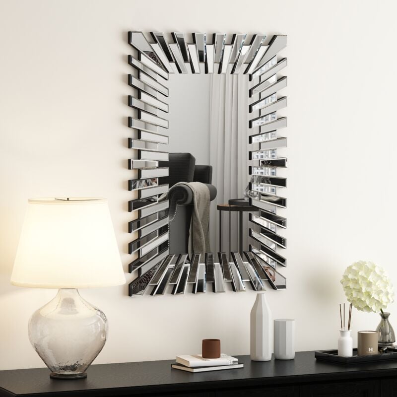 Miroir mural avec cadre en bois Faustine en argent