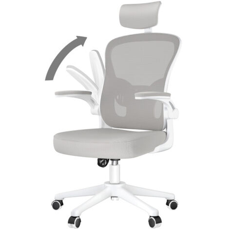 Fauteil de bureau, Chaise Ergonomique à roulette, avec 2D Accoudoirs et Appui-tête, Soutien Lombaire Dossier Règalable -Gris