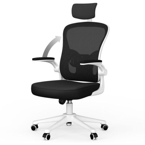Fauteil de bureau Ergonomique à roulette, avec Soutien Lombaire Dossier Règalable, 2D Accoudoirs et Appui-tête, Blanc