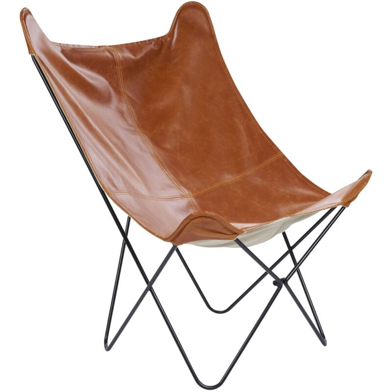 Beliani - Fauteui Design Papillon avec Pieds en Épingle Métal et Cuir pu Marron Nybro