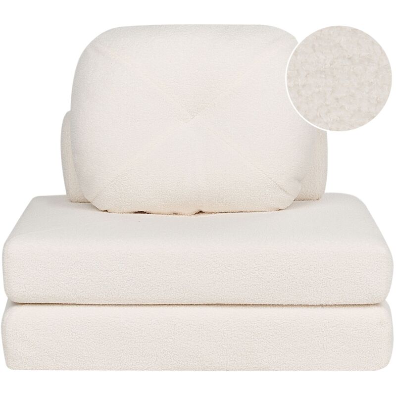 Fauteuil 1 Place Pliable Canapé-Lit d'Invité Moderne Minimaliste avec Coussins en Tissu Bouclé Blanc Olden