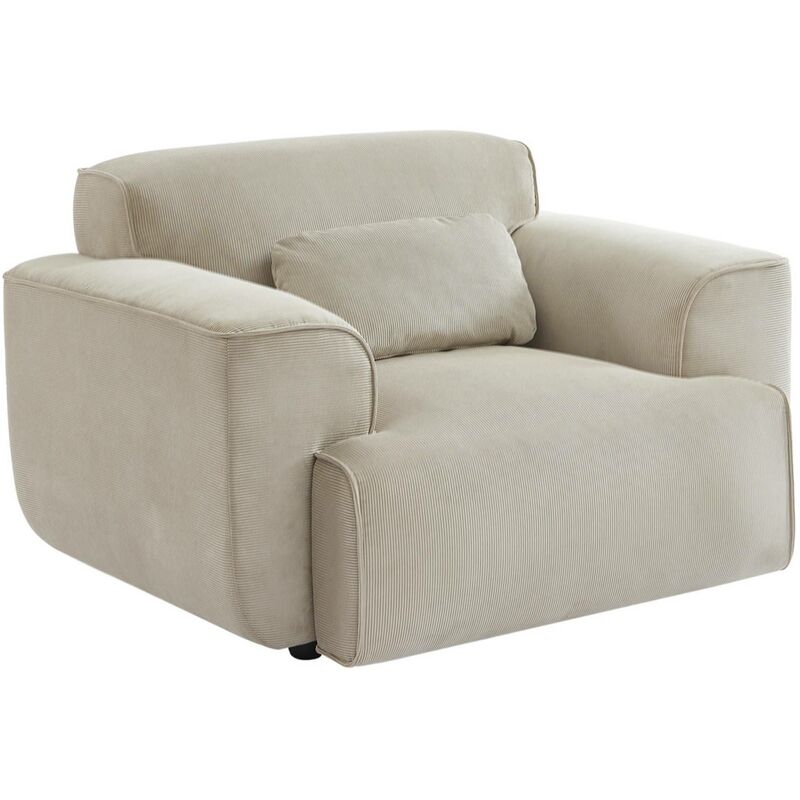 Sweeek - Fauteuil velours côtelé. lignes arrondies. coussin fourni. Wallas. l 116 x p 97 x h 73cm