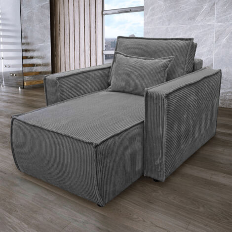 Fauteuil 104x140x88 cm en velours côtelé anthracite