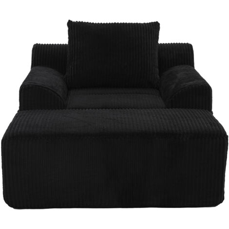 Fauteuil 147x110x67 Cm En Velours Côtelé Noir – Fauteuil Surdimensionné Avec Repose-pieds