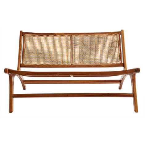 Fauteuil 2 places en bois teck massif et cannage en rotin naturel HAMMA - Naturel