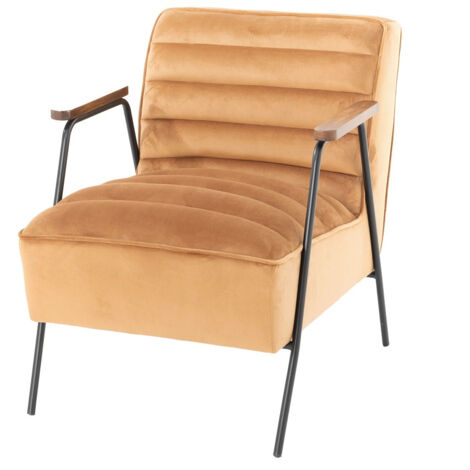 Fauteuil 60x76x73 cm en velours et métal camel