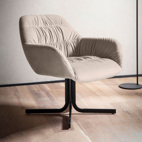 Fauteuil 64x68x74 cm en velours beige et pied noir