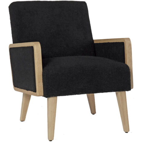 Fauteuil 65x73,5x81 cm en rotin et tissu bouclette noir - SHERPA