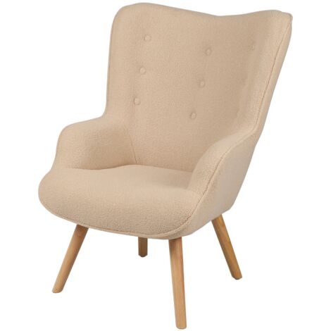 Fauteuil 72x65x99 cm en tissu bouclé beige - USHUA