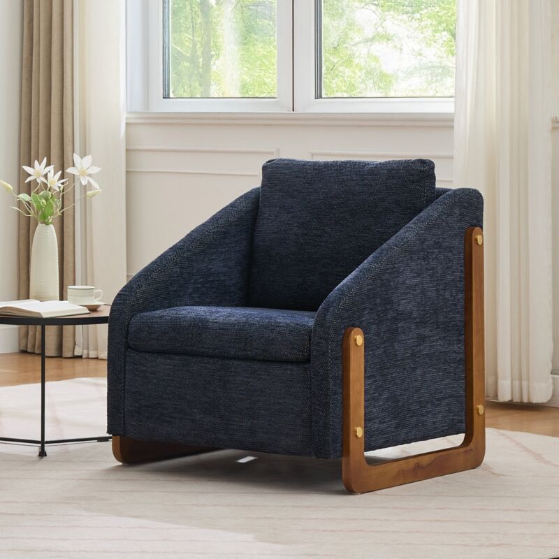 Eifson - Fauteuil 73,5x73,5x73,5 cm, avec accoudoirs en bois, coussin de dossier, tissu chenille, ergonomique, style scandinave, pour salon et