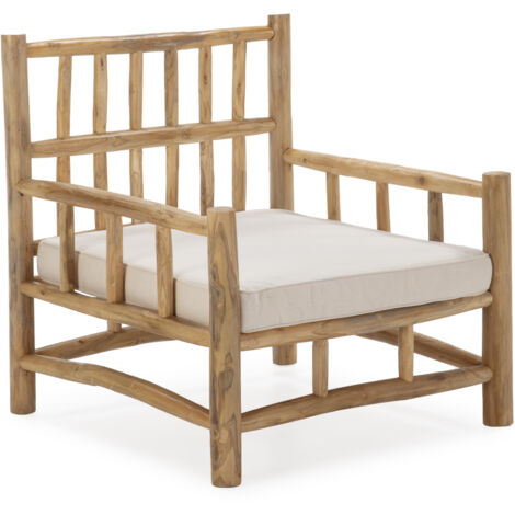 Fauteuil 80x80x85 Bois Naturel Avec Coussin