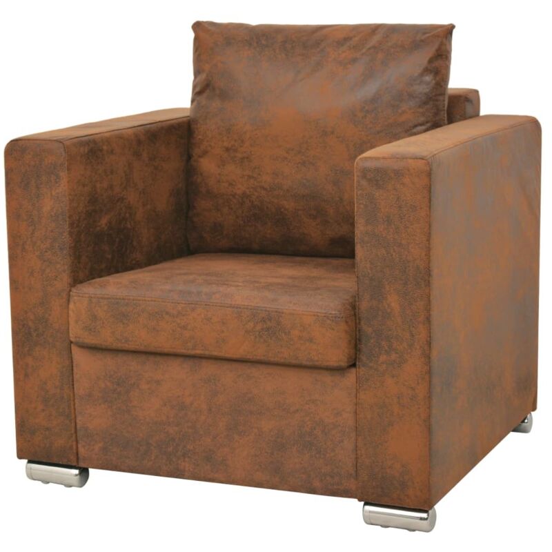 Fauteuil marron similicuir daim
