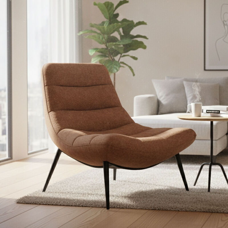 Fauteuil 83x87x84cm en tissu tissé lisse terracotta et noir Fauteuil 83x87x84cm en tissu tissé lisse terracotta et noir