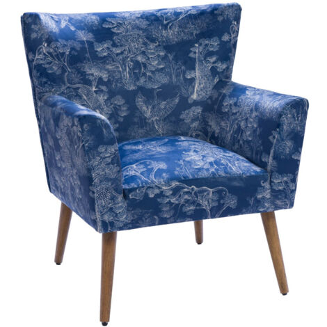 Fauteuil à accoudoirs en tissu peau de pêche bleu à motifs - HERON