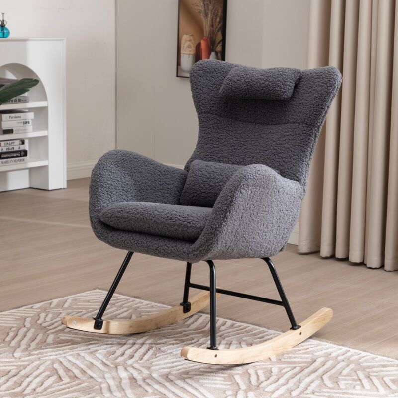Fauteuil à bascule 45 x 85 x 95 cm, avec repose-tête, charge maximale 113 kg - Tissu teddy gris Fauteuil à bascule 45 x 85 x 95 cm, avec repose-tête, charge maximale 113 kg - Tissu teddy gris