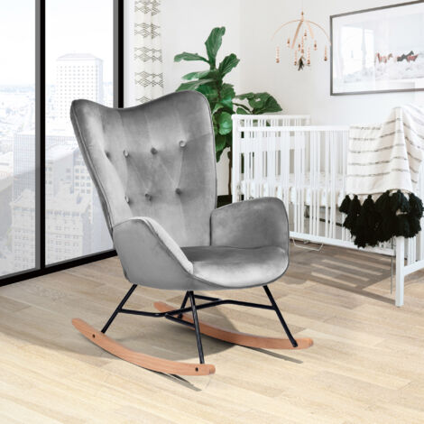 Fauteuil à bascule 71x85x97 cm en tissu velours gris - HALMA