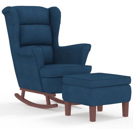 Fauteuil à bascule à oreilles en velours bleu bois massif vidaXL