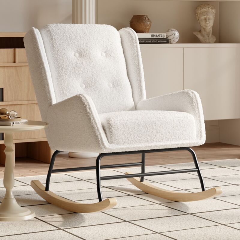 Eifson - Fauteuil à bascule, avec accoudoirs, dossier et coussin d'assise rembourrés, cadre en fer, style moderne du milieu du siècle, chaise à