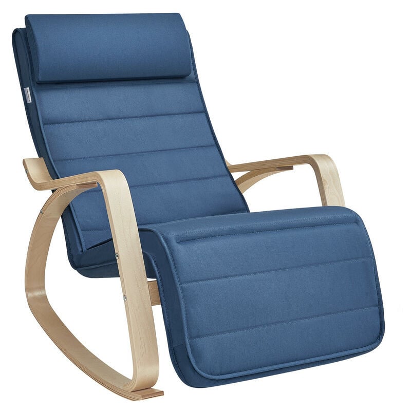 fauteuil à bascule, avec accoudoirs en bois, chaise d’allaitement, repose-pieds réglable en 5 positions, capacité 150 kg, pour chambre, salon, bleu