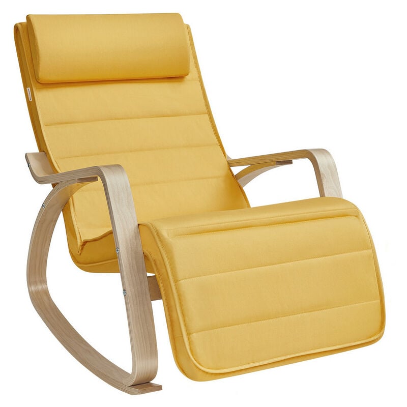 songmics - fauteuil à bascule, avec accoudoirs en bois, chaise d'allaitement, repose-pieds réglable en 5 positions, capacité 150 kg, pour chambre,