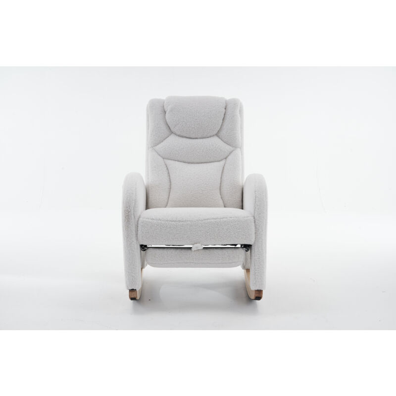 Liberté - Fauteuil à bascule avec accoudoirs en fausse fourrure, blanc