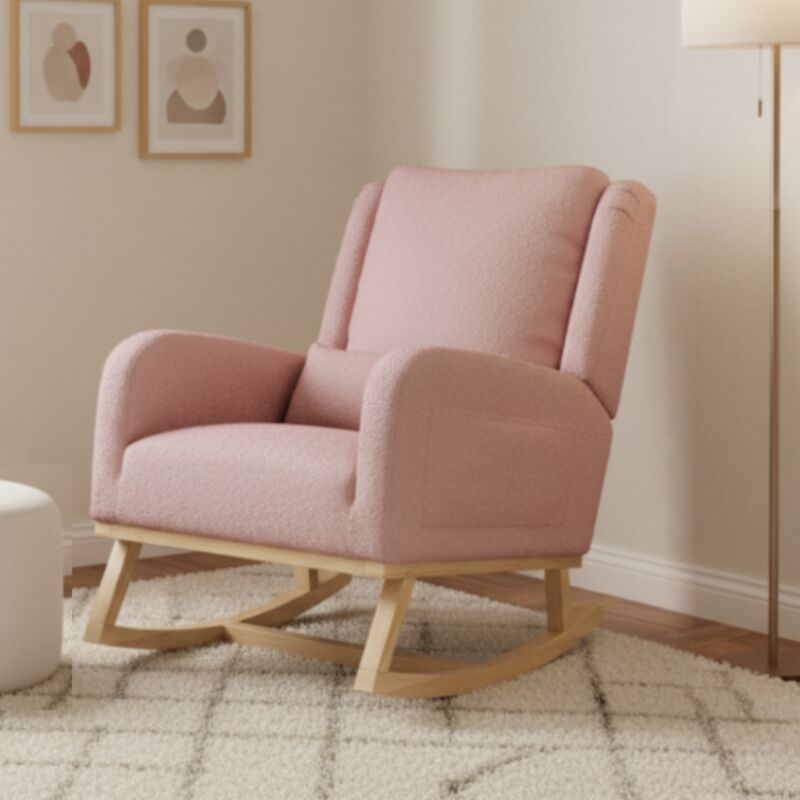 Eifson – Fauteuil rocking chair scandinave avec accoudoirs – Tissu Sherpa doux – Poches de rangement – Pieds en bois massif – 93 x 52 x 96 cm