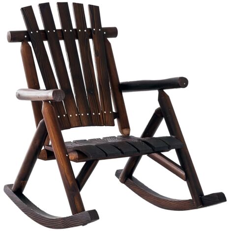 Fauteuil à bascule avec accoudoirs, résistant aux intempéries, en bois massif, finition brûlée, 97 x 69 x 93 cm