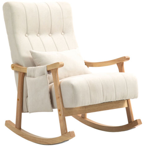 Fauteuil à bascule avec coussin lombaire et poche latérale, Beige