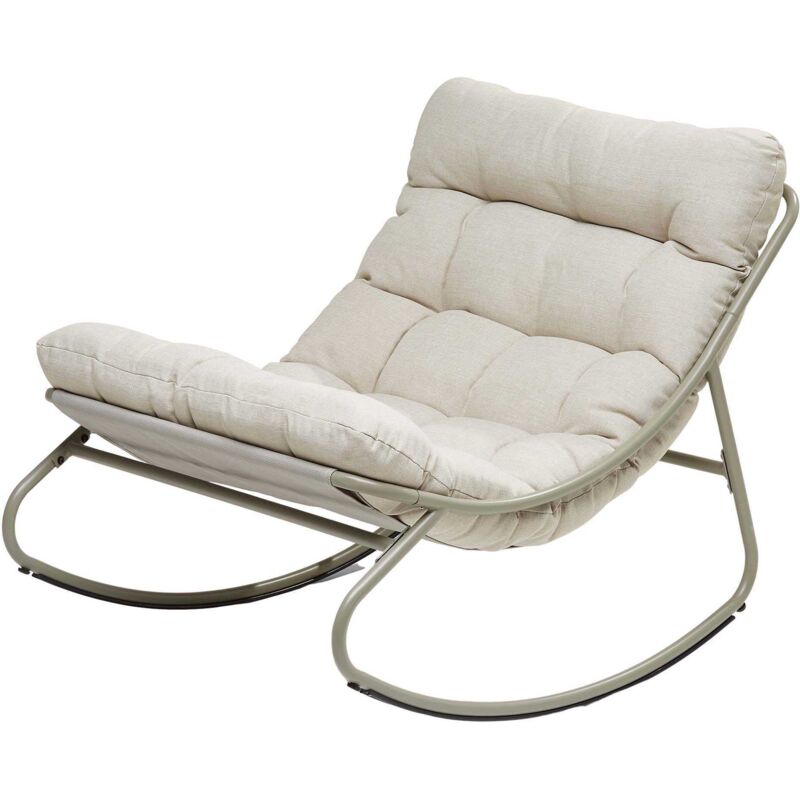 Fauteuil à bascule rembourré en acier – Coussin polyester 78x134x12 cm – Hauteur 69 cm – Largeur 78 cm – Profondeur 107 cm – Jardiline