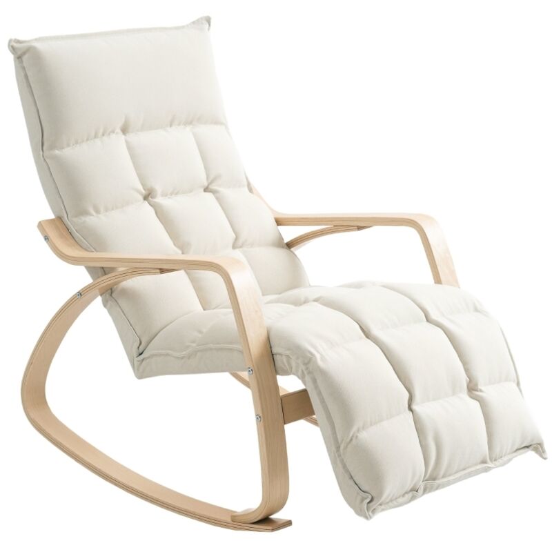 Fauteuil à Bascule avec Dossier et Repose-Pieds, Chaise de Relaxation et Lecture en Aspect Lin pour Salon, Chambre et Balcon, Style Élégant et