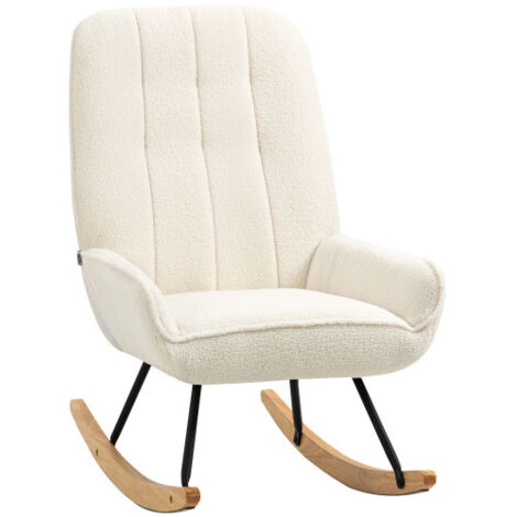 Fauteuil à bascule avec dossier haut tissu en polaire Sherpa, 63 x 95 x 97 cm, Blanc