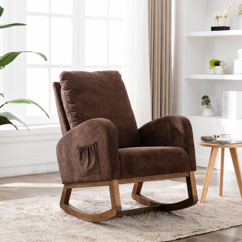 Dans Les Nuages - Fauteuil à bascule, avec poche latérale, dossier haut, accoudoirs, structure en bois, ergonomie, style scandinave, rocking chair