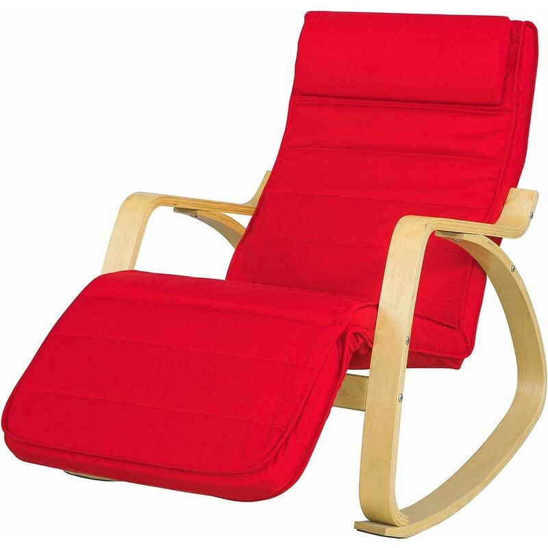 rocking chair, fauteuil à bascule avec repose-pieds réglable design, fauteuil berçante, fauteuil relax, bouleau flexible (rouge) fst16-r sobuy